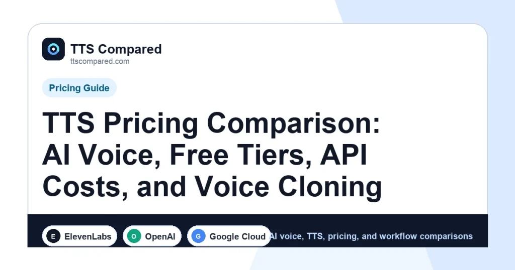TTS Pricing Comparison: AI Voice, Free Tiers, API Costs, and Voice Cloning cover image